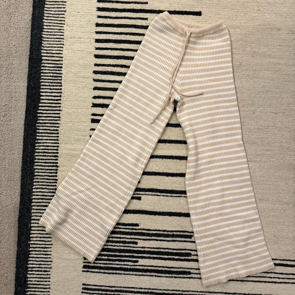 ALAMOUR  Striped Ribbed drawstring pants